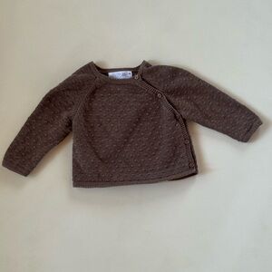 Zara Baby Pointelle Swiss Dot Knit Sweater | 3–6 Months | Brown / Soft Gray